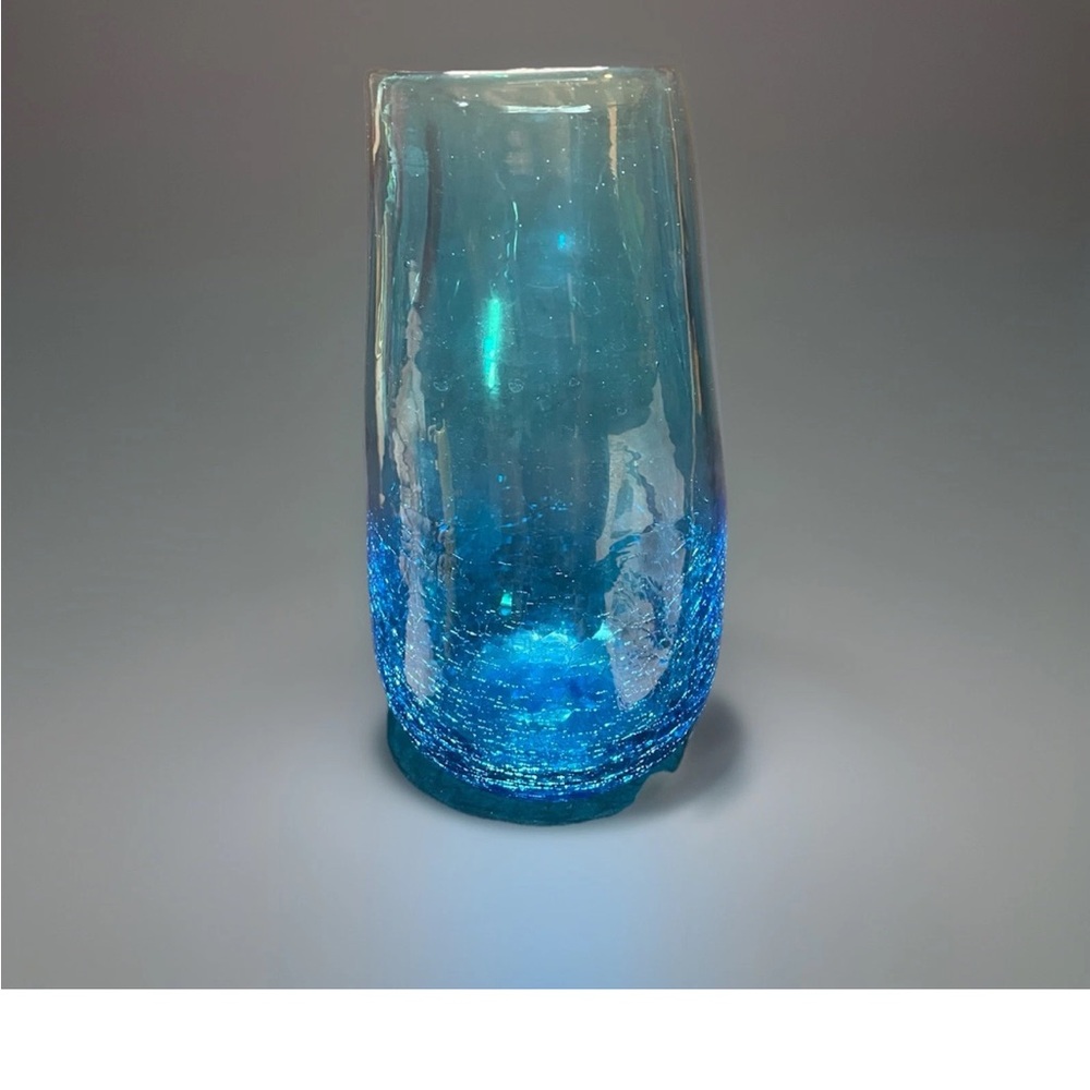 🔥 Vintage Crackle Glass Vase Handblown Art Glass - Picture 2 of 7